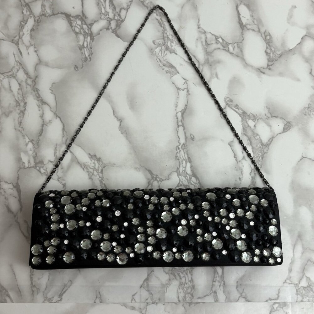 Cocktail Clutch Purse Black Silver Sparkle Stones Evening Party FlirtyFem Chic
